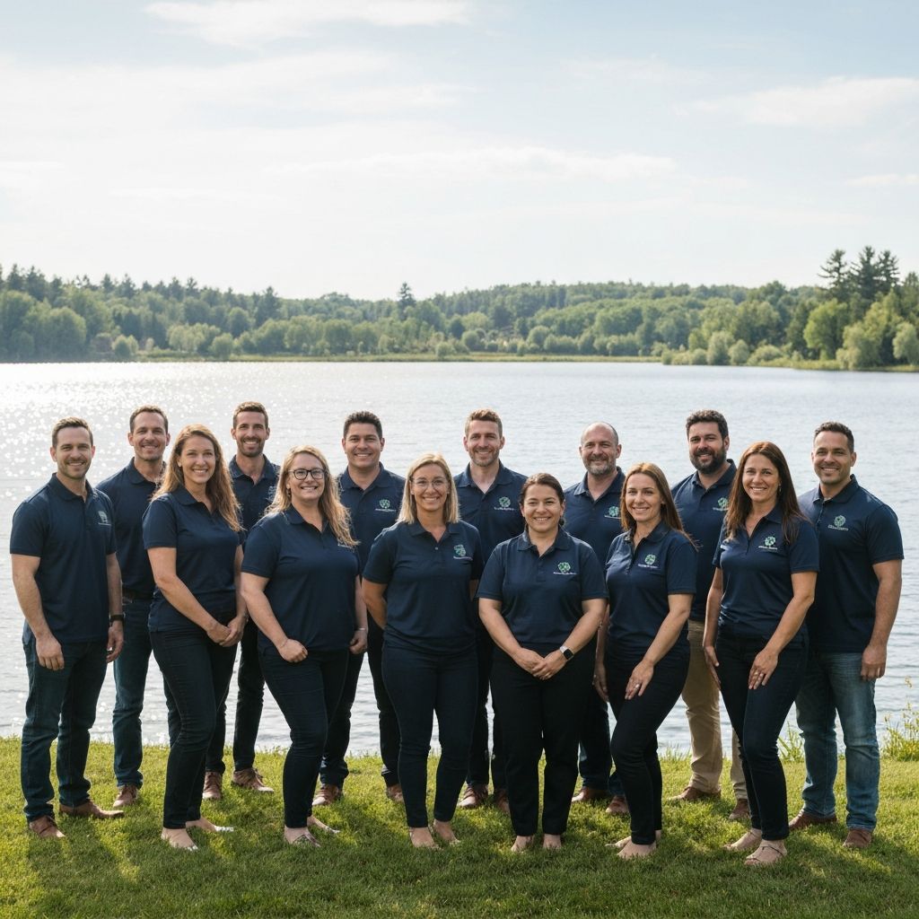 Team retreat by the lake